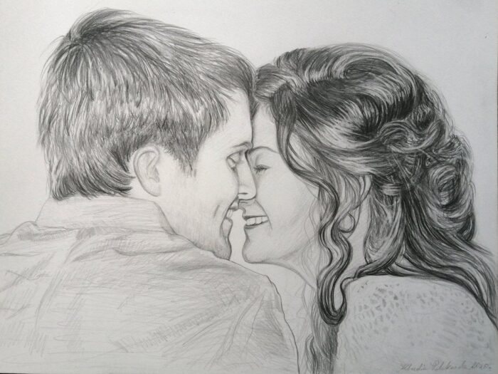 Custom pencil portrait of couple from photo - Image 3